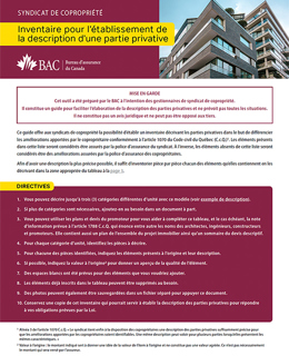 Condo : Inventaire pour l'établissement de la description d'une partie privative